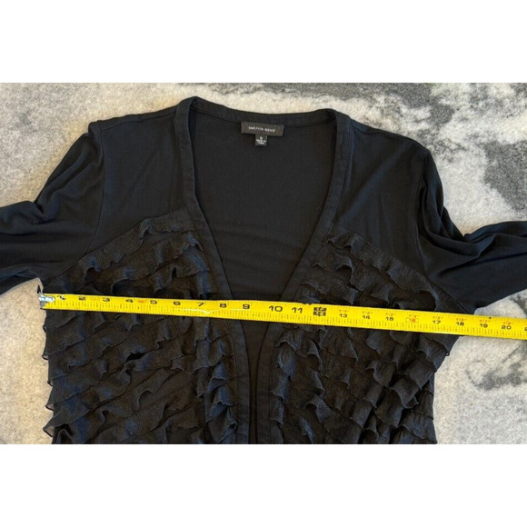 Saks Fifth Avenue Womens S Ruffled Open Front Cardigan Black Ruched Sleeves - Picture 10 of 12